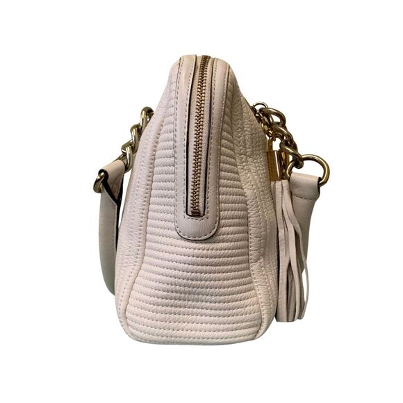 Calvin Klein Quilted Cream Leather Satchel with Tassel and Gold Chain Handles - Picture 5 of 14